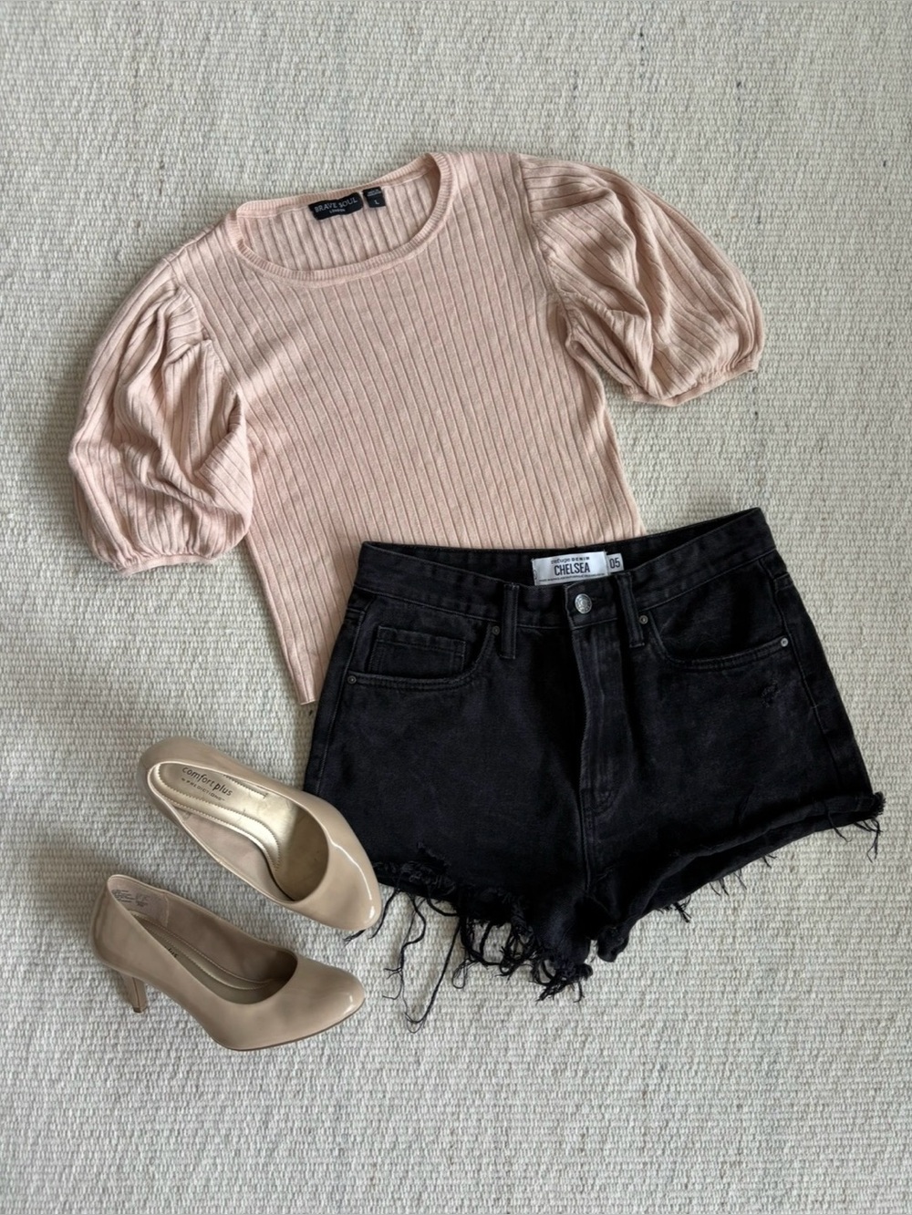 | Brave Soul | Pink Puff Sleeve Ribbed Top Women’s size Large